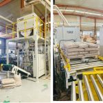 15KG लाकडी गोळ्या वजनाचे फिलिंग बॅगिंग पॅलेटिझिंग लाइन वितरणासाठी तयार आहे