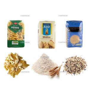 धान्यांसाठी स्वयंचलित फ्लॅट तळाची पिशवी फिलिंग लेबलिंग पॅकेजिंग